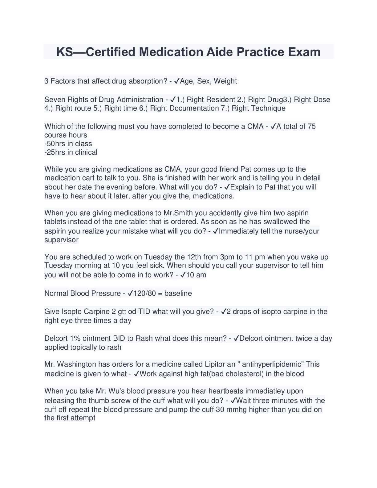 Preview image for KS—Certified Medication Aide Practice Exam (2023/2024) Verified Answers